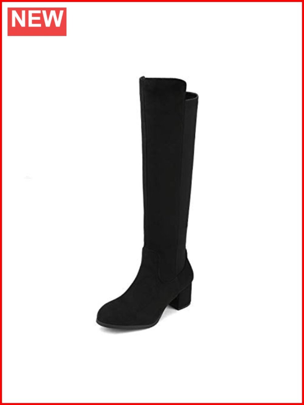 Women's Knee High Stretchy Faux Suede Fashion Boots with Block Heel and Side